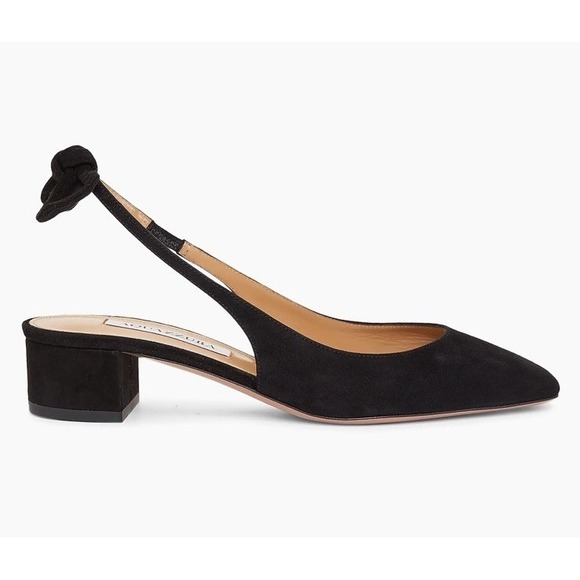 AquazzuraBow Tie 30MM Suede Slingback Pumps Low Heel $790 Sz 39 US 9 NWB